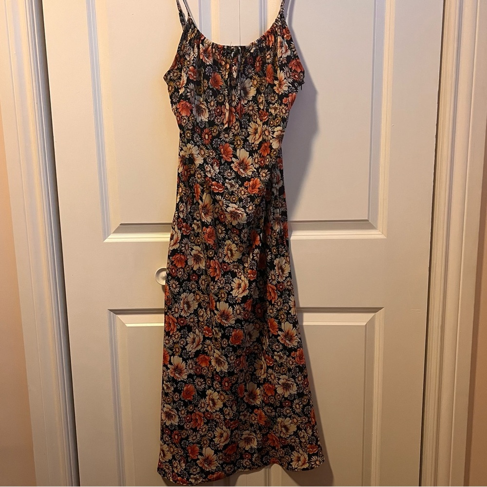 Floral Spaghetti Strap Midi Dress L